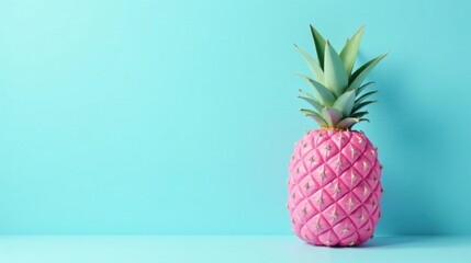 Pink Pineapple on Aqua Background Vibrant Summer Fruit Still Life