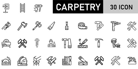Minimalist carpentry Icon Pack | 30 Outline Vector Icons, Editable stroke. 