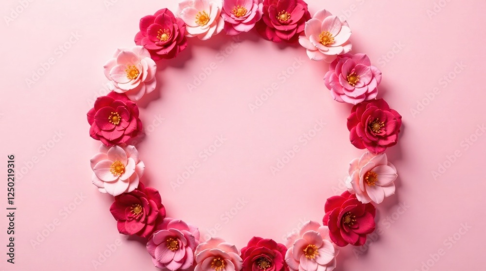 Wall mural Pink and Red Flower Circle on Pink Background for Festive Design