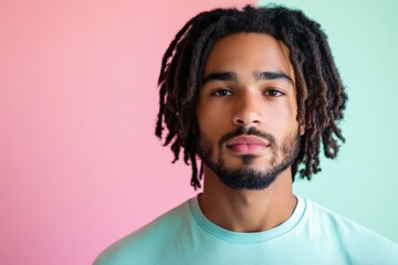 Obraz premium Portrait of a Young Man with Dreadlocks Against a Colorful Background