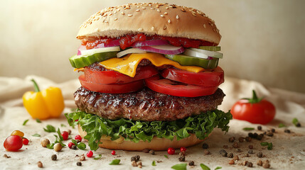 hamburger on a wooden table