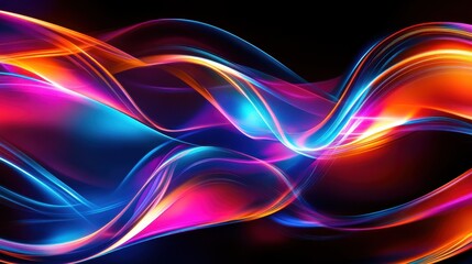 Naklejka premium Abstract Neon Light Waves on Black Background Modern Futuristic Flow