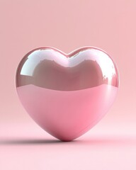 Shiny pink heart on soft pastel background.