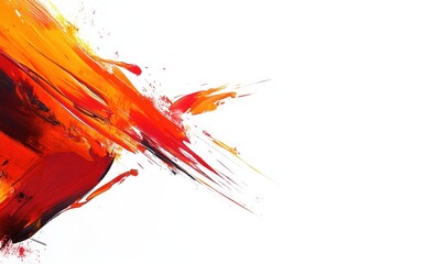 Abstract red orange paint strokes on white background; design element