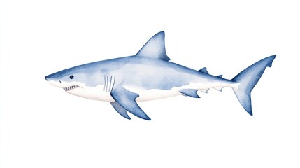 Naklejka premium Watercolor illustration of a shark swimming gracefully in a serene oceanic environment