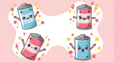 Cute Kawaii Battery Characters Illustration