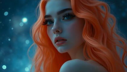 Fototapeta premium Charming model with long peach colored hair