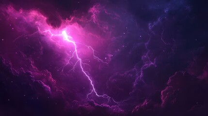 Electric Pink Storm Dramatic Lightning Strikes Through a Vivid Purple Nebula Cloudscape