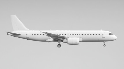 Obraz premium Modern aircraft flying against grey background.