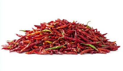 Dried Chili Peppers Pile Against White Background (1)