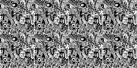 Cartoon hand-drawn doodles on the subject of summer holidays theme seamless pattern