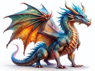Fototapeta premium Majestic Fantasy Dragon, Isolated, Digital Painting, Animation Background