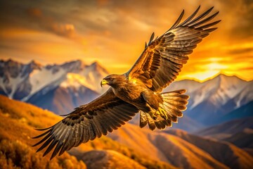 Obraz premium Majestic Golden Eagle in Flight - Minimalist Wildlife Photography
