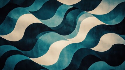 Abstract wave pattern in shades of blue and cream, creating a fluid, rhythmic design.