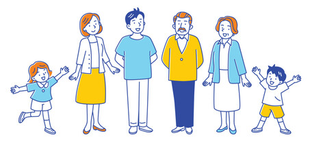 Naklejka premium 二世帯家族 6人のイメージイラスト素材