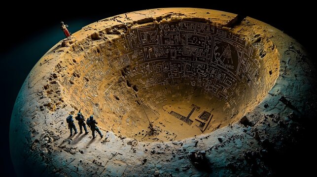 Mysterious and ancient vimana spacecraft cockpit interior filled with enigmatic otherworldly symbols and hieroglyphics creating a visionary futuristic and metaphysical atmosphere