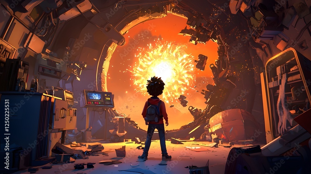 Fototapete scientist in a futuristic laboratory activating a powerful energy core the scene depicts a dramatic 