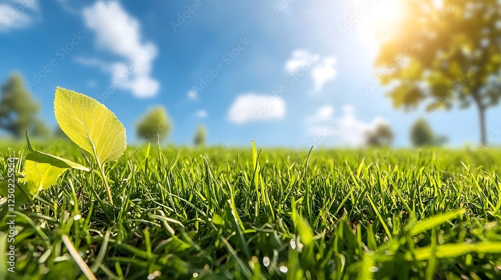 Poster vast green meadow with towering blades of grass viewed from an ant s perspective showcasing the intr