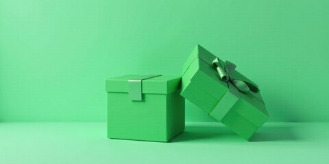 Two Green Presents on a Green Background A Festive Minimalist Scene