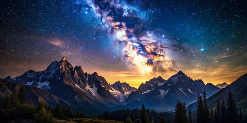 Majestic Night Landscape: Starry Sky Over Mountain Range
