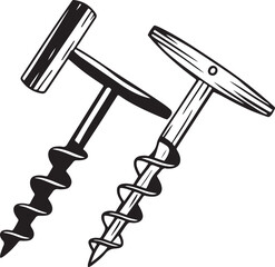 Auger Rustic Tool for Gardening, Silhouette vector art illustration