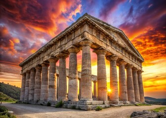 Obraz premium Majestic Sicilian Ruins: Segesta's Doric Temple at Golden Hour