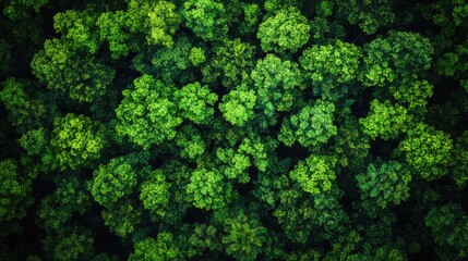 Lush Green Forest Canopy Viewed from Above, Showcasing Dense Tree Coverage and Vibrant Foliage