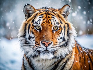 Majestic Tiger-Colored Dog in Snowy Landscape: Close-Up Portrait