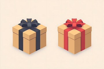 Obraz premium Two gift boxes with black and red ribbons