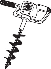 Auger Rustic Tool for Gardening, Silhouette vector art illustration