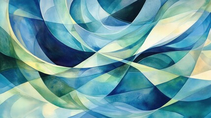 Abstract waves of blue and green create a flowing, serene composition.
