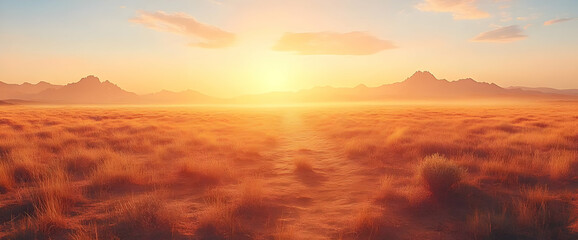 Fototapeta premium Golden Sunrise Over A Peaceful Meadow