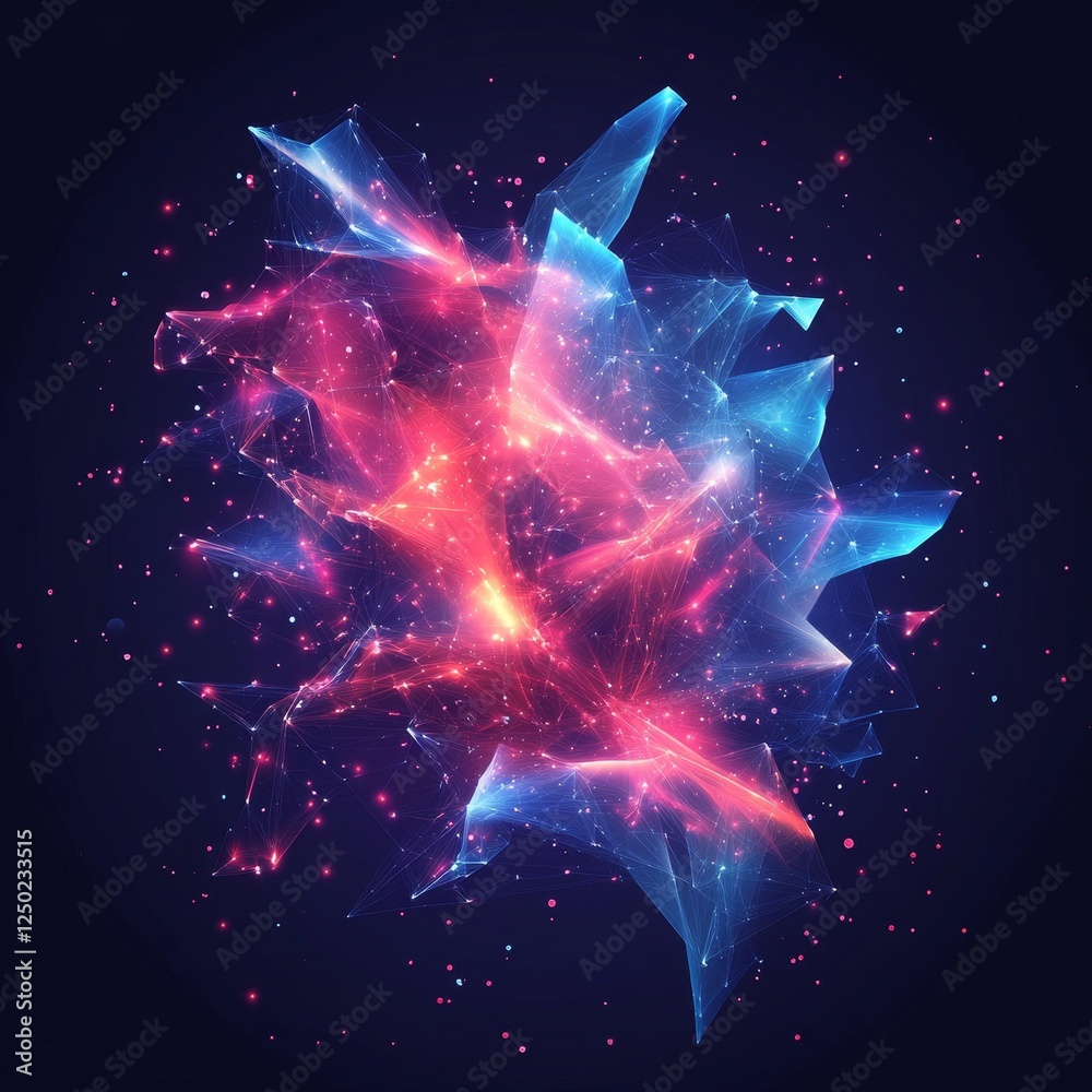 Wall mural abstract vector illustration of chaotic particles in polygonal structure. surreal artistic design., 