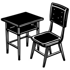 School desk and a chair on white background vector art illustration 