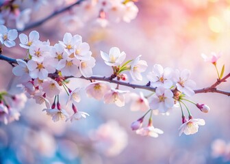 Obraz premium Miniature White Cherry Blossom Petals, Spring Bloom, Tilt-Shift Photography