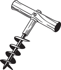 Auger Rustic Tool for Gardening, Silhouette vector art illustration