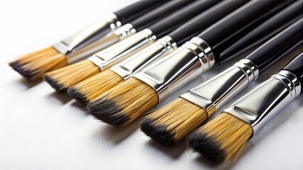 Fototapeta premium Minimalist Black Paint Brushes Isolated on White Background - Stock Photo