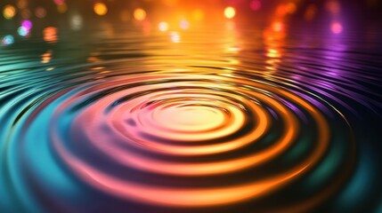 Vibrant Ripples Abstract Water Surface with Colorful Bokeh Reflections.