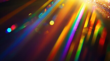 Obraz premium Vibrant Rainbow Light Leak with Sparkle Bokeh Overlay Effect, Abstract Background.
