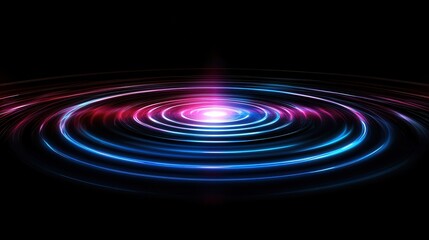 Obraz premium Glowing Neon Light Trails Forming Concentric Circles on Black Background