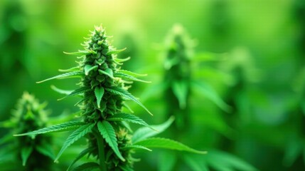 Naklejka premium Lush Green Cannabis Plants Flourishing in a Natural Setting