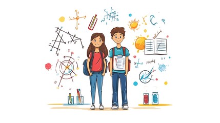 Students, standing, classroom, learning background