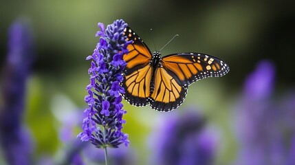 Obraz premium Monarch butterfly on lavender flower.