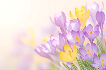 Naklejka premium Spring Crocus Blossoms, Soft Focus, Pastel Colors