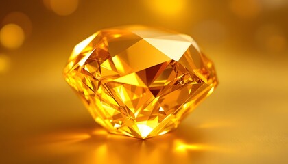 Golden Diamond Gemstone Sparkling on Gold Background