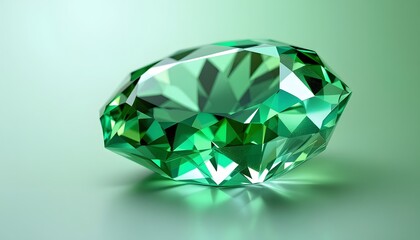 Fototapeta premium Brilliant Emerald Gemstone Closeup on Green Background