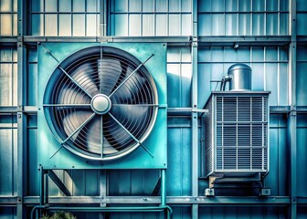 Fototapeta premium Minimalist Industrial Ventilation: Ducts, Fan, and Airflow Efficiency