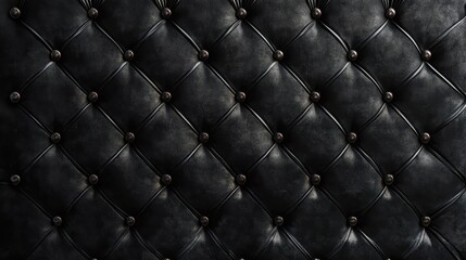 Fototapeta premium Luxurious Black Leather Tufted Upholstery with Button Accents, Detailed Texture and Diamond Pattern