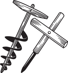 Auger Rustic Tool for Gardening, Silhouette vector art illustration
