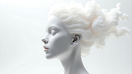  A simple 3D render of a human head filled with swirling mist, symbolizing brain fog and lack of clarity, placed on a plain white background.
